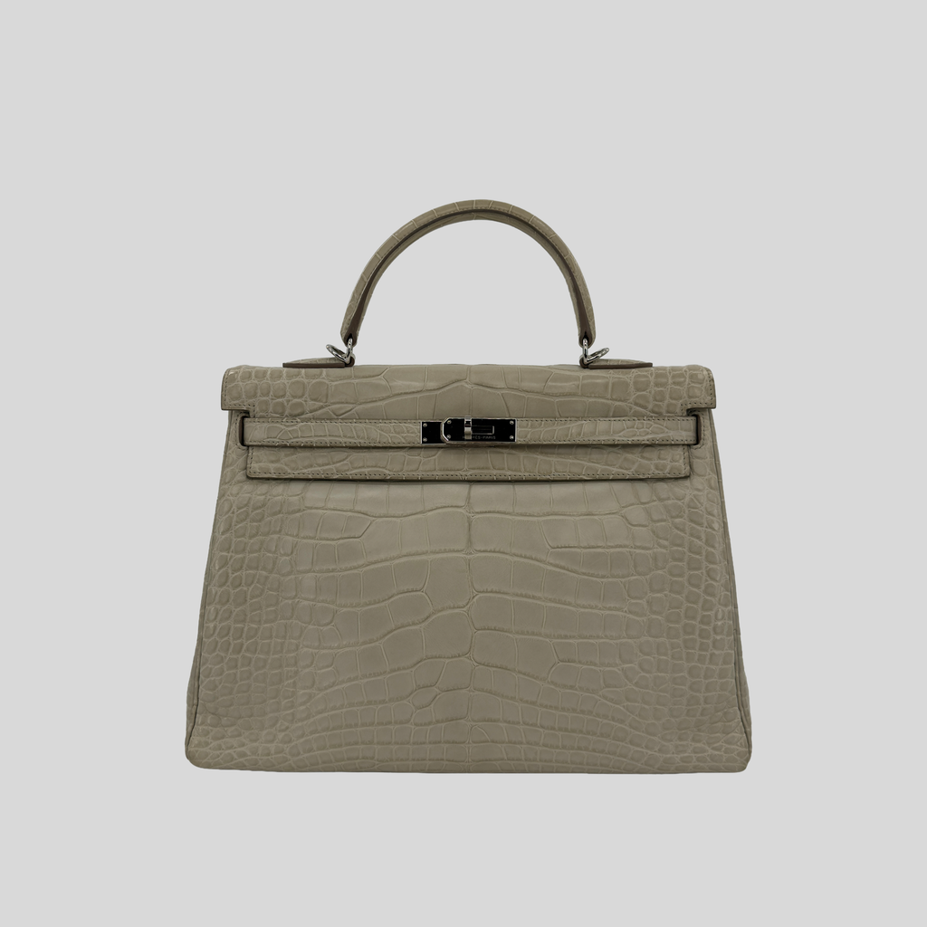 Hermès Kelly 35 Beton Matte Alligator Palladium Hardware