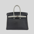 Hermès Birkin 25 Black and Gris Perle Chèvre Leather Brushed Palladium Hardware