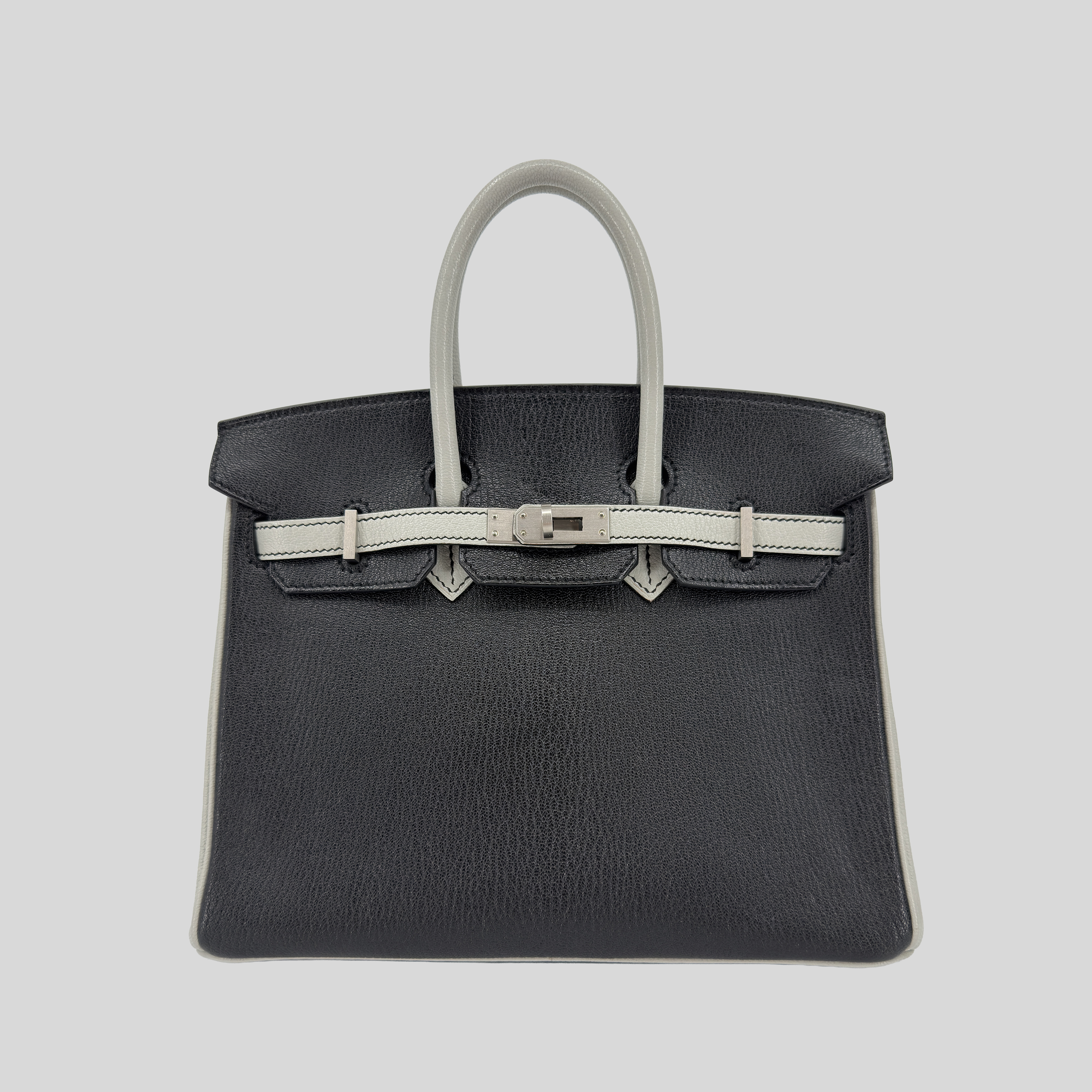 Hermès Birkin 25 Black and Gris Perle Chèvre Leather Brushed Palladium Hardware