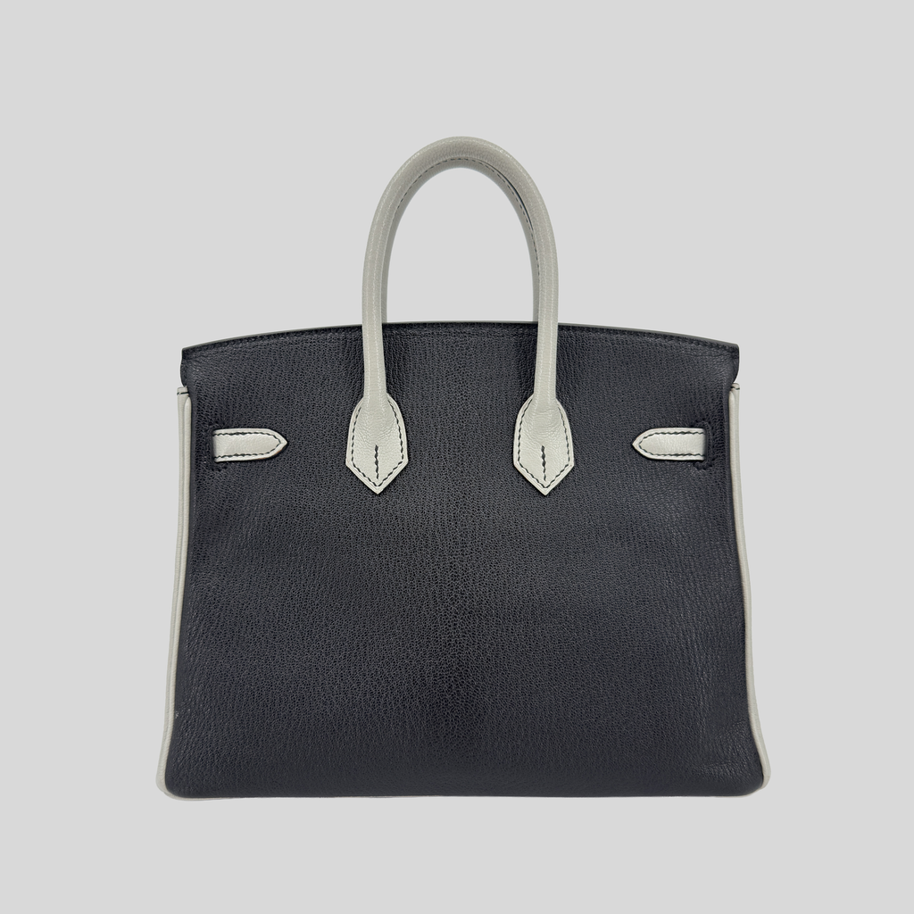 Hermès Birkin 25 Black and Gris Perle Chèvre Leather Brushed Palladium Hardware