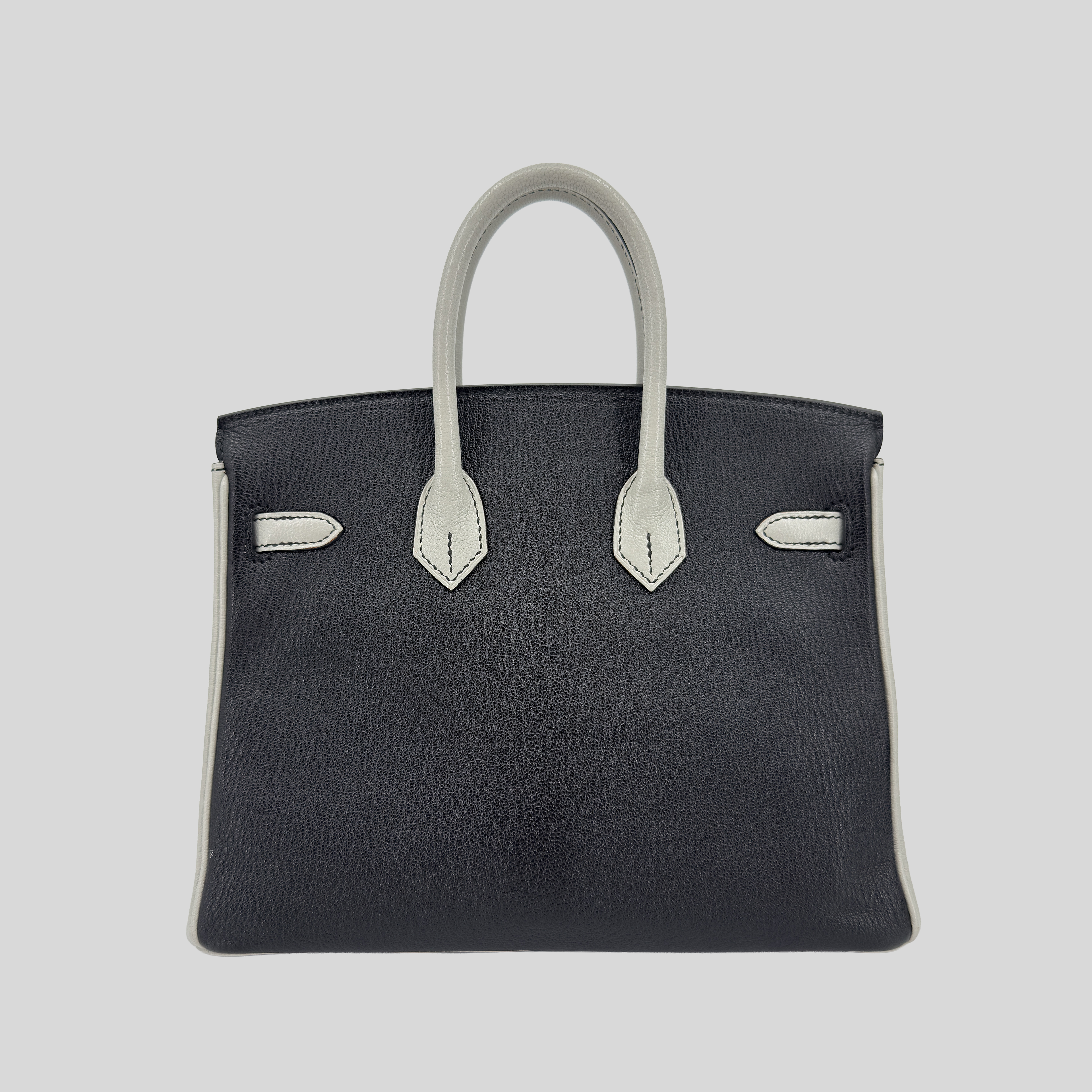 Hermès Birkin 25 Black and Gris Perle Chèvre Leather Brushed Palladium Hardware