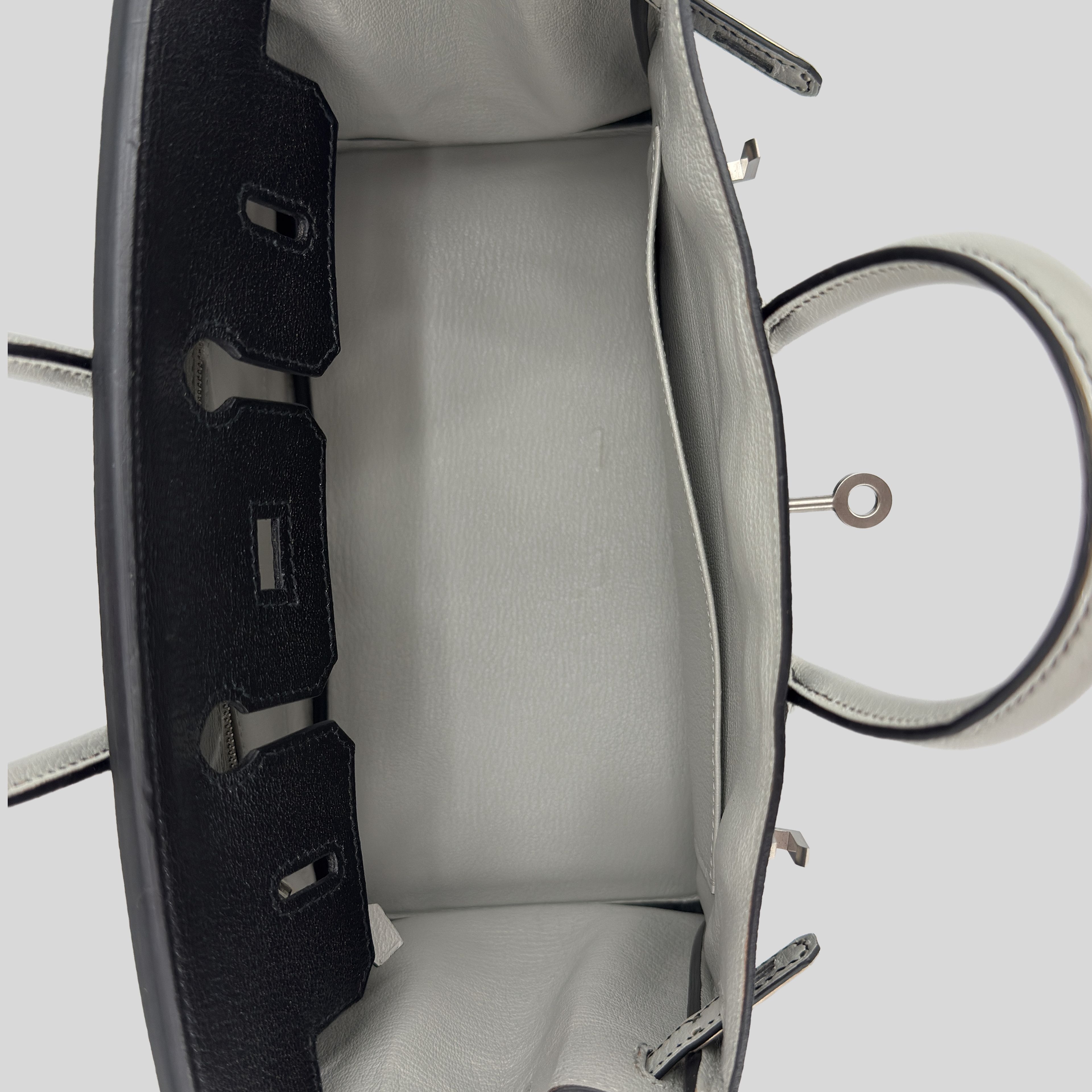 Hermès Birkin 25 Black and Gris Perle Chèvre Leather Brushed Palladium Hardware