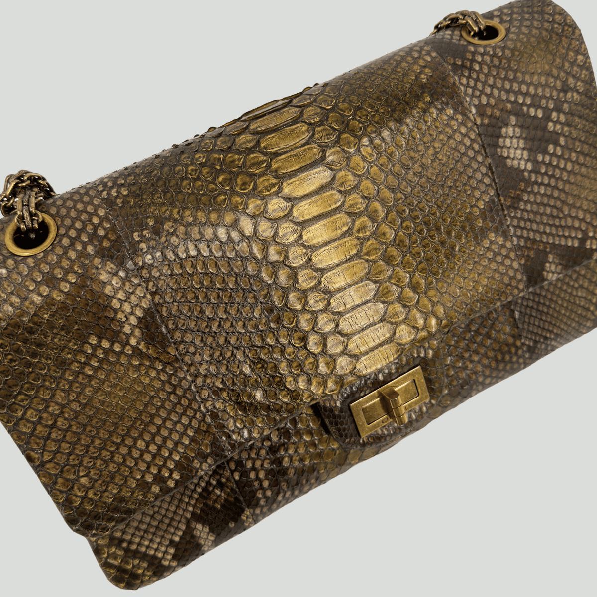 CHANEL Python Reissue Double Flap Jumbo Bronze Multicolor Aged Gold Hardware