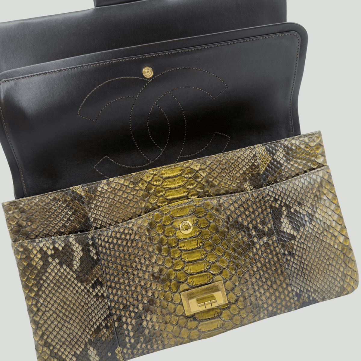 CHANEL Python Reissue Double Flap Jumbo Bronze Multicolor Aged Gold Hardware