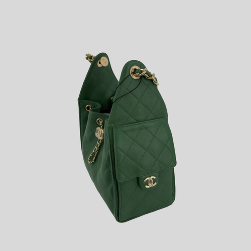 Chanel 25 Hobo Small Métiers d’Art 26A Green Caviar Leather Gold Hardware