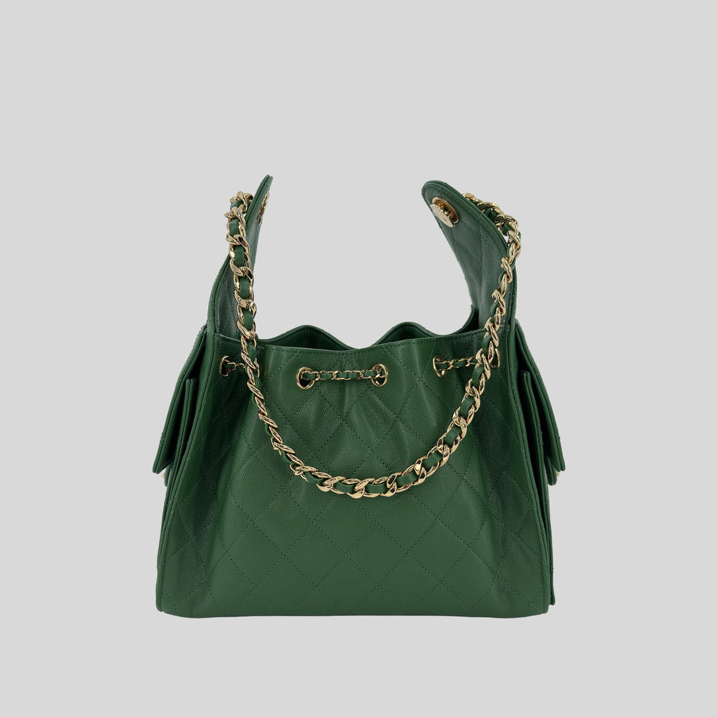 Chanel 25 Hobo Small Métiers d’Art 26A Green Caviar Leather Gold Hardware