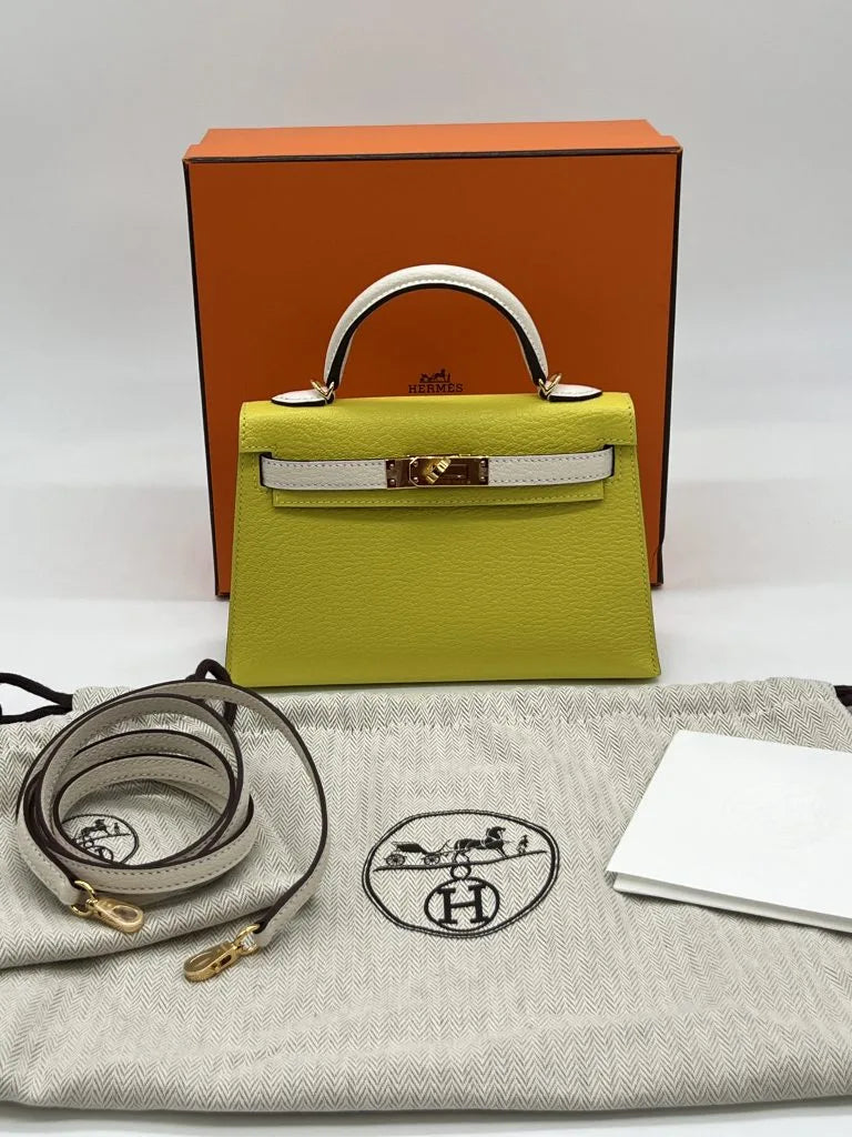 Hermès Mini Kelly Lime & Nata Chèvre Gold Hardware