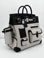 Hermès HAC (Haut à Courroies) 40 Limited Edition Cargo Noir Swift and Toile Palladium Hardware