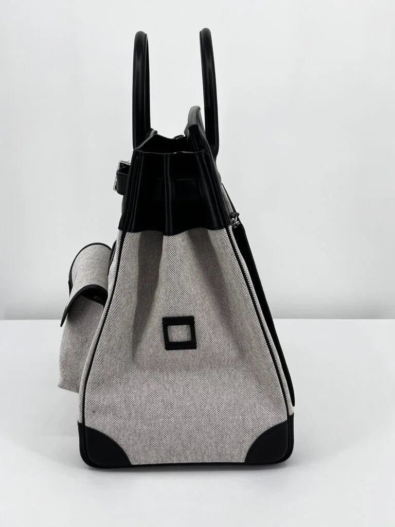 Hermès HAC (Haut à Courroies) 40 Limited Edition Cargo Noir Swift and Toile Palladium Hardware