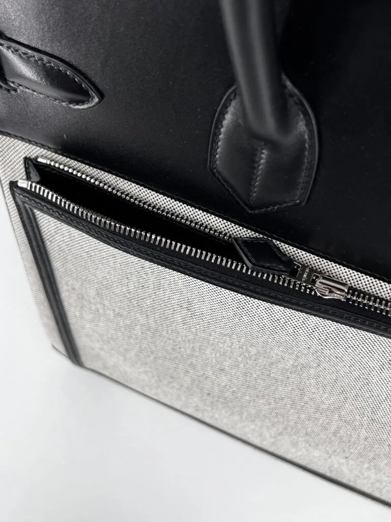 Hermès HAC (Haut à Courroies) 40 Limited Edition Cargo Noir Swift and Toile Palladium Hardware