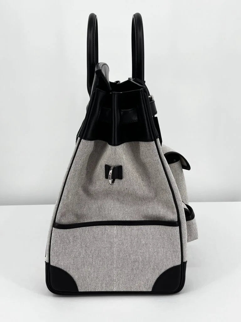 Hermès HAC (Haut à Courroies) 40 Limited Edition Cargo Noir Swift and Toile Palladium Hardware