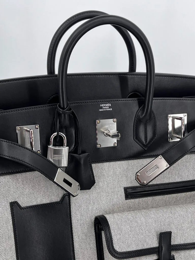 Hermès HAC (Haut à Courroies) 40 Limited Edition Cargo Noir Swift and Toile Palladium Hardware