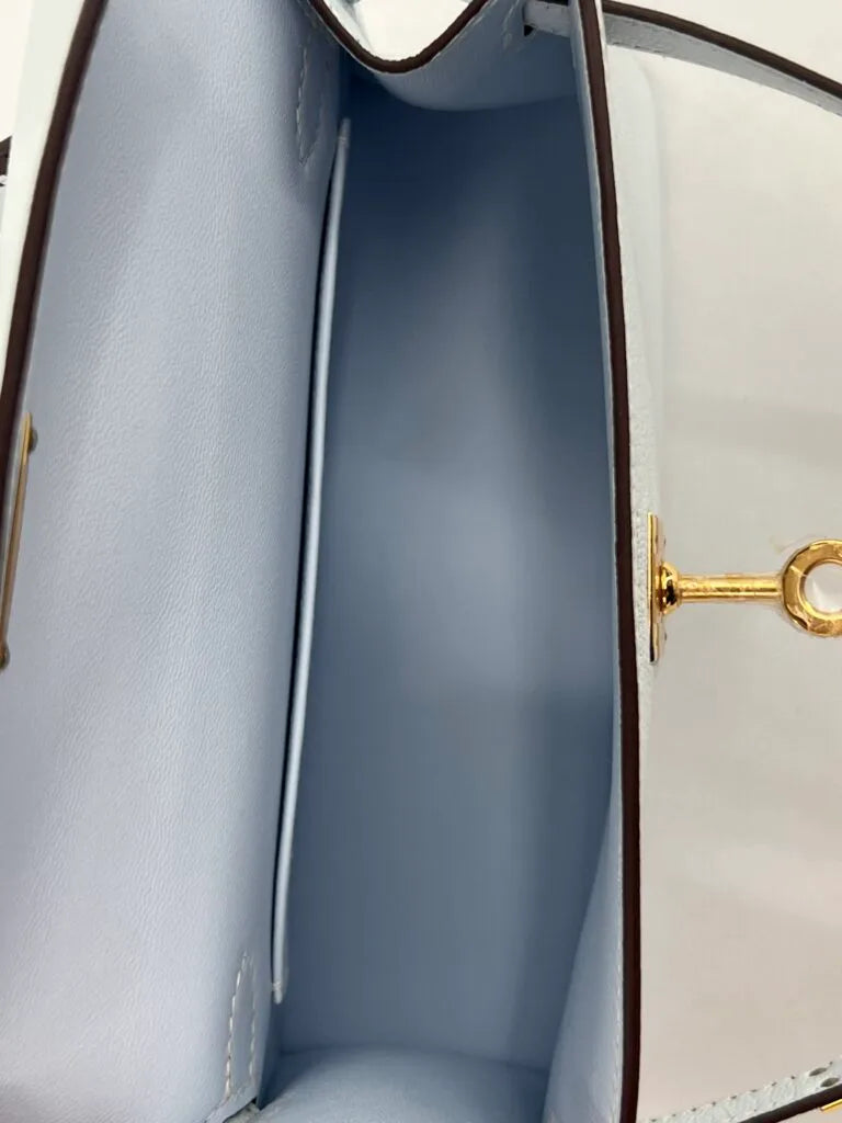 Hermès Mini Kelly Bleu Brume Chèvre Gold Hardware