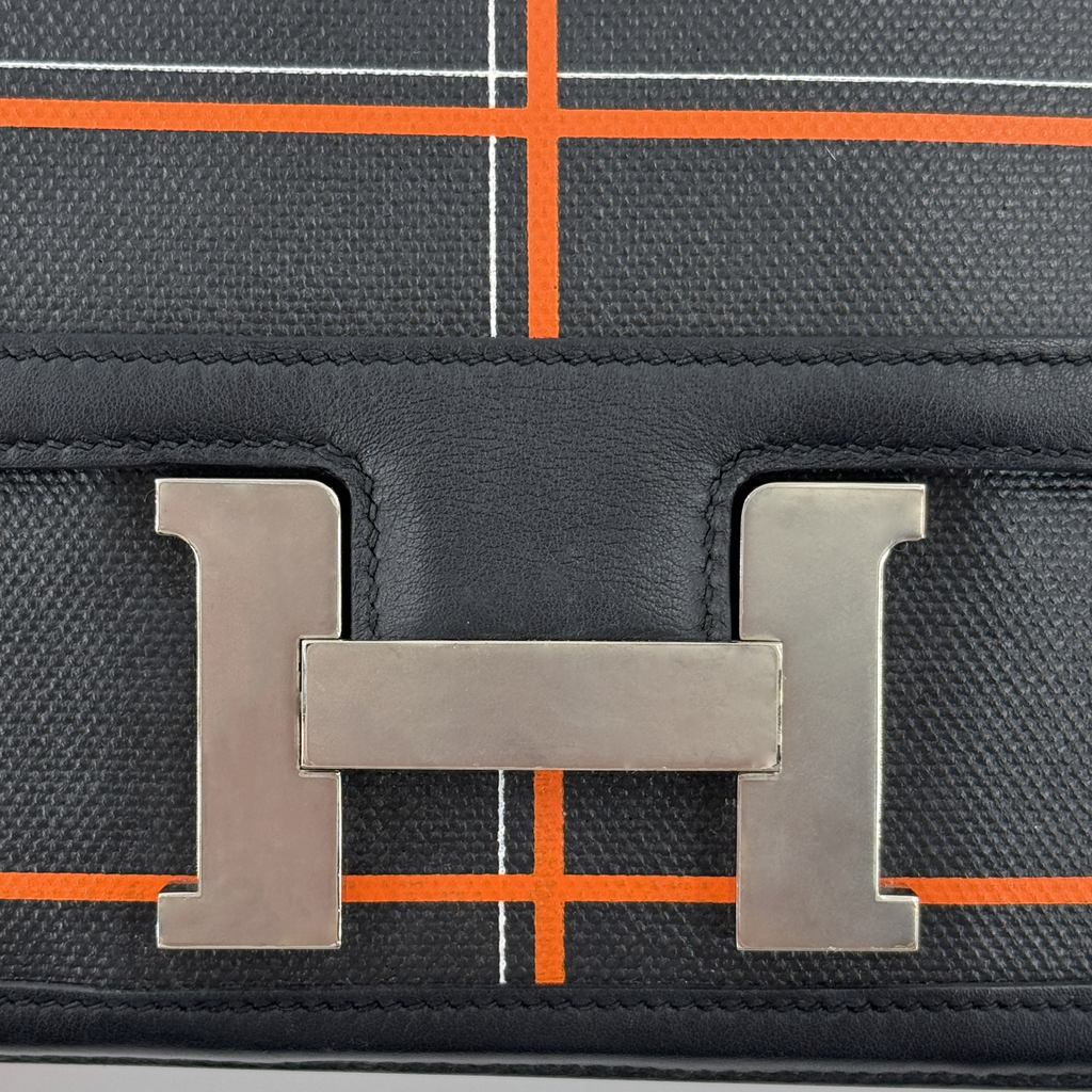 Hermès Constance 24 Limited Edition Tattersall Orange & Black Toile H Swift Palladium Hardware