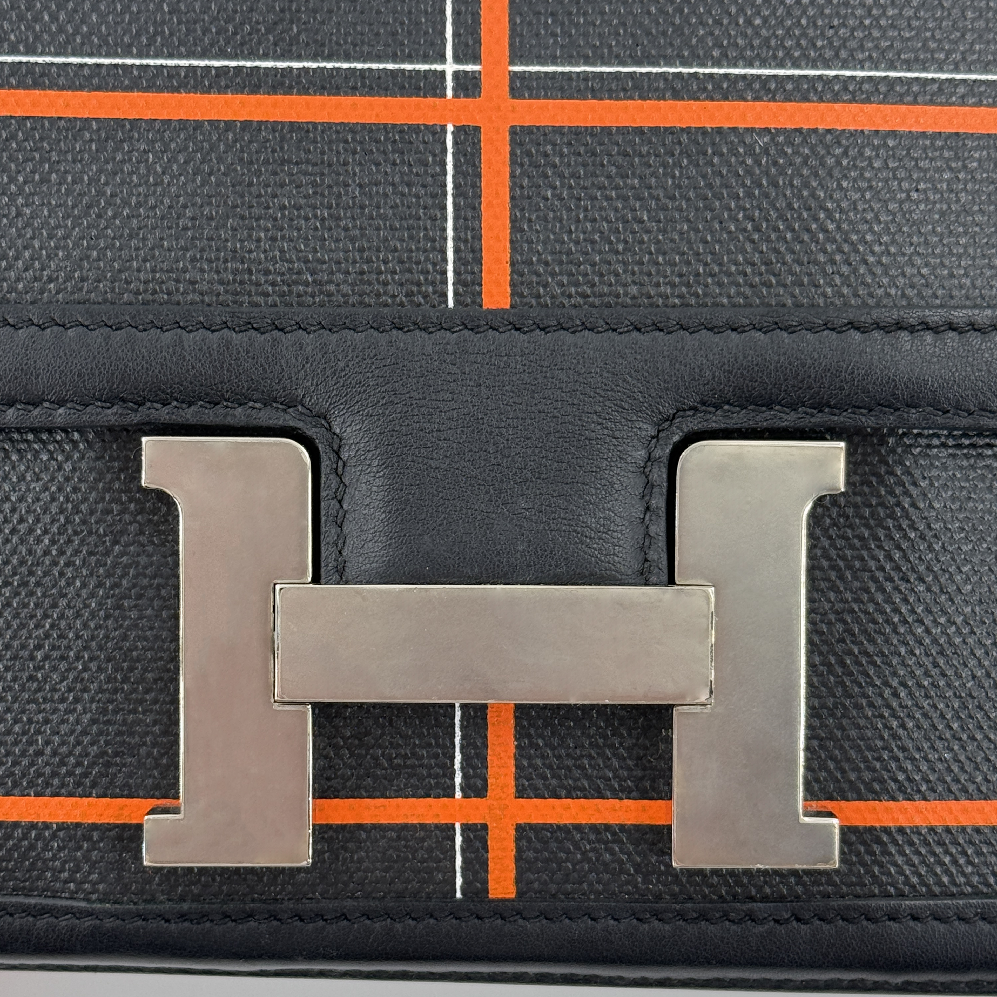 Hermès Constance 24 Limited Edition Tattersall Orange & Black Toile H Swift Palladium Hardware