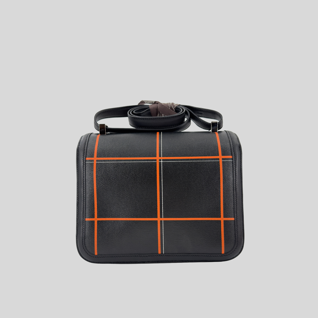 Hermès Constance 24 Limited Edition Tattersall Orange & Black Toile H Swift Palladium Hardware