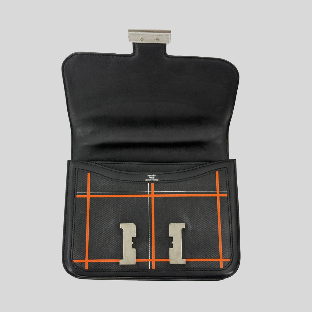 Hermès Constance 24 Limited Edition Tattersall Orange & Black Toile H Swift Palladium Hardware