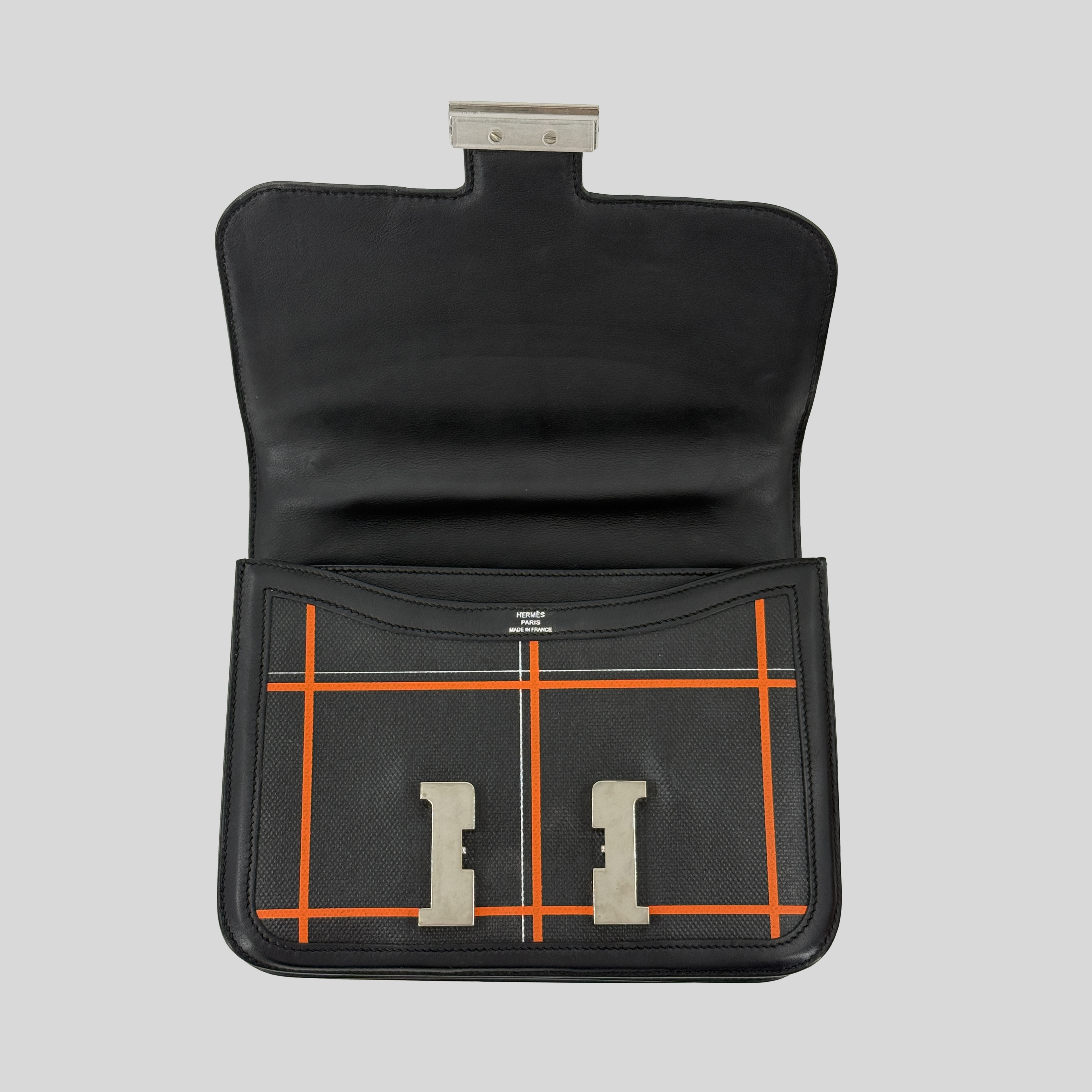 Hermès Constance 24 Limited Edition Tattersall Orange & Black Toile H Swift Palladium Hardware