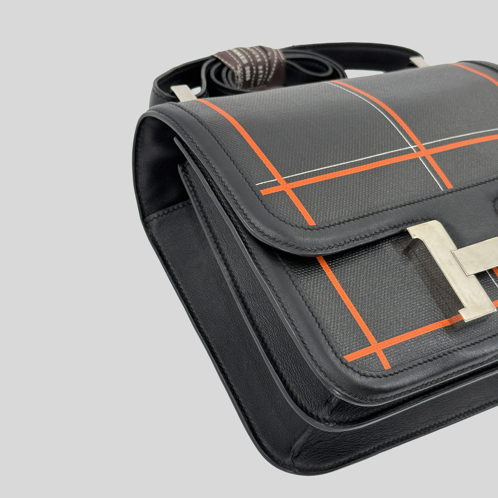 Hermès Constance 24 Limited Edition Tattersall Orange & Black Toile H Swift Palladium Hardware