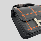 Hermès Constance 24 Limited Edition Tattersall Orange & Black Toile H Swift Palladium Hardware