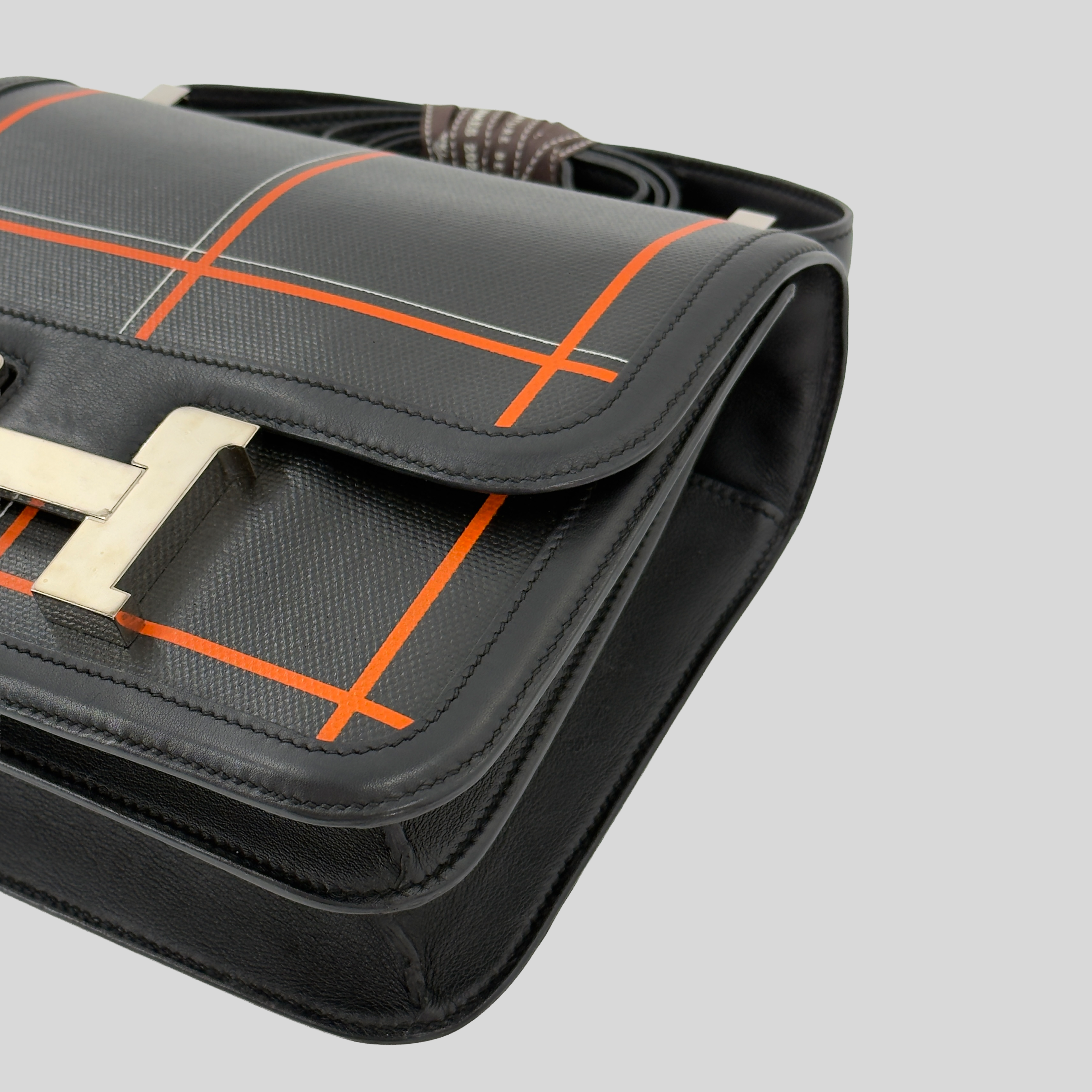 Hermès Constance 24 Limited Edition Tattersall Orange & Black Toile H Swift Palladium Hardware
