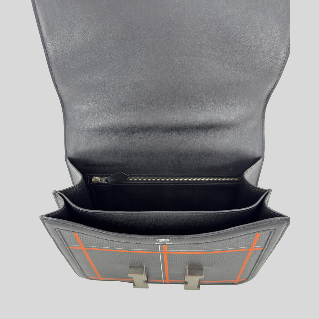 Hermès Constance 24 Limited Edition Tattersall Orange & Black Toile H Swift Palladium Hardware