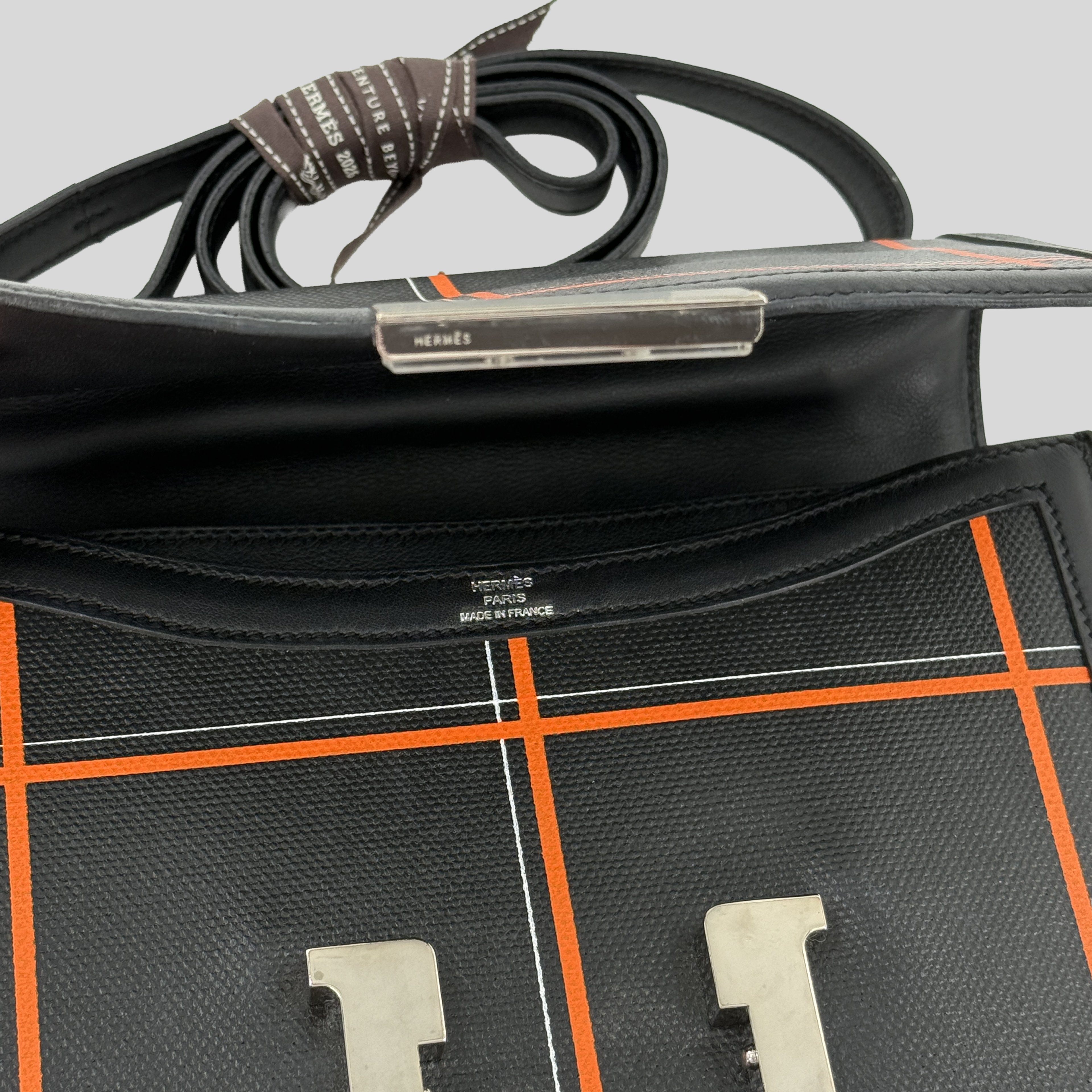 Hermès Constance 24 Limited Edition Tattersall Orange & Black Toile H Swift Palladium Hardware