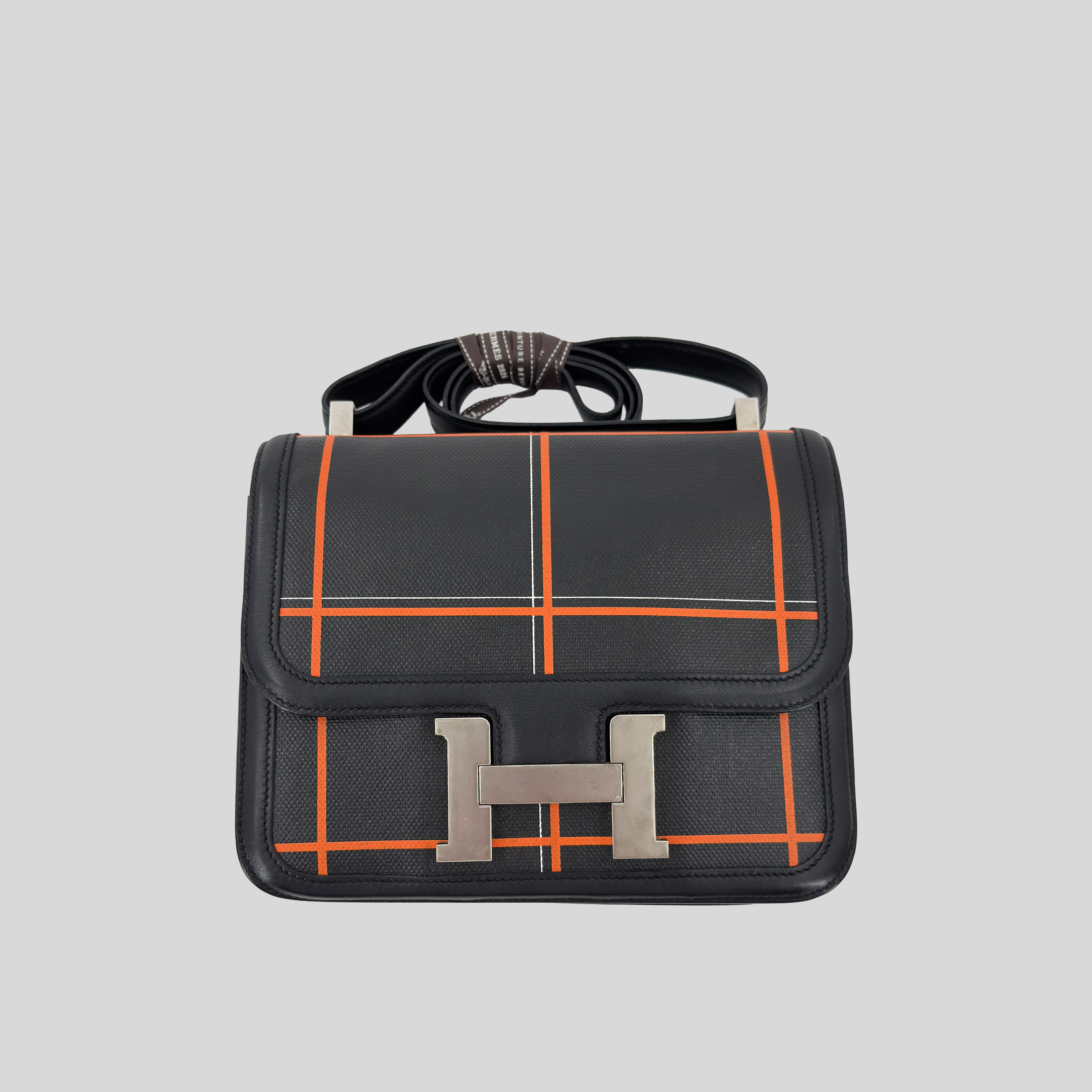Hermès Constance 24 Limited Edition Tattersall Orange & Black Toile H Swift Palladium Hardware
