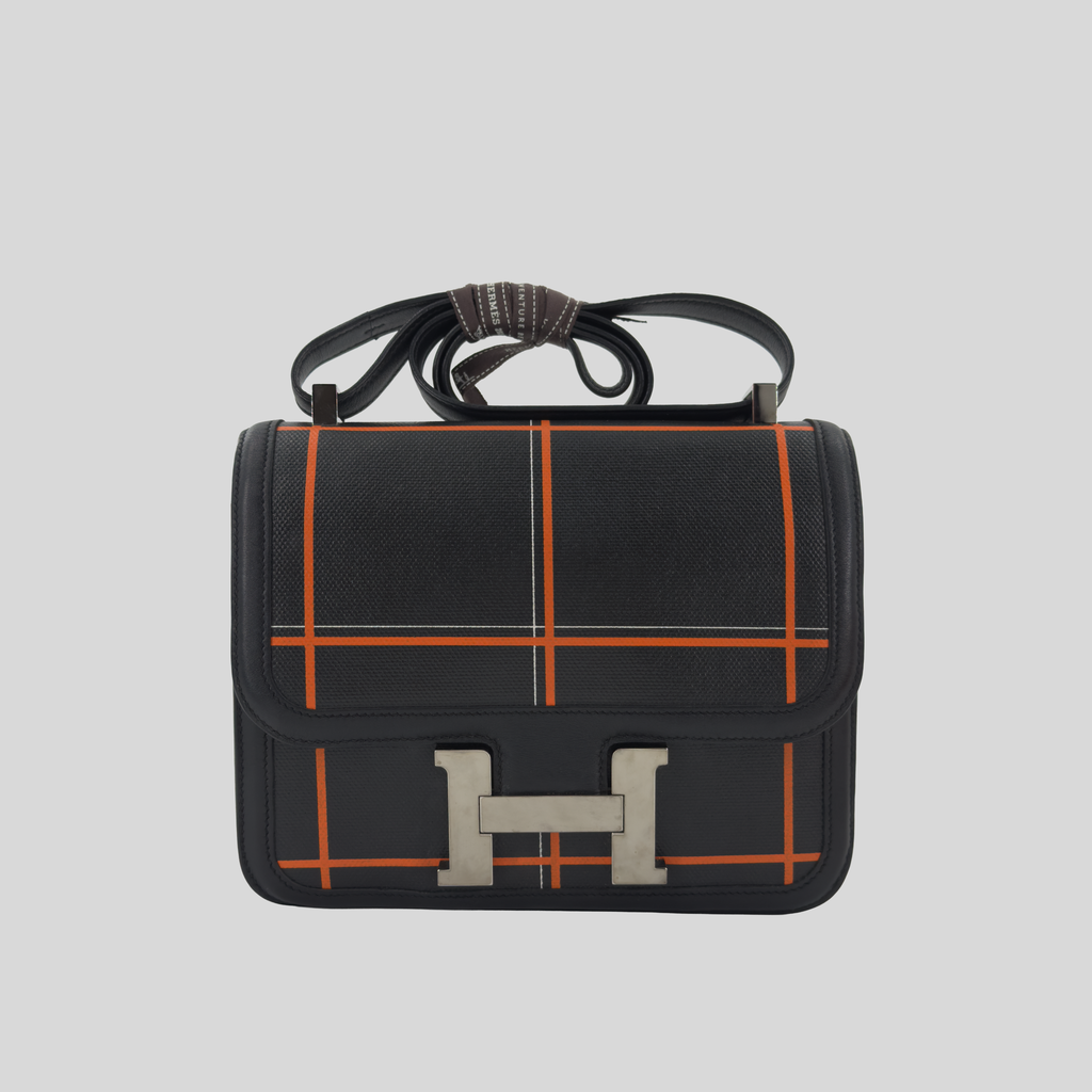 Hermès Constance 24 Limited Edition Tattersall Orange & Black Toile H Swift Palladium Hardware