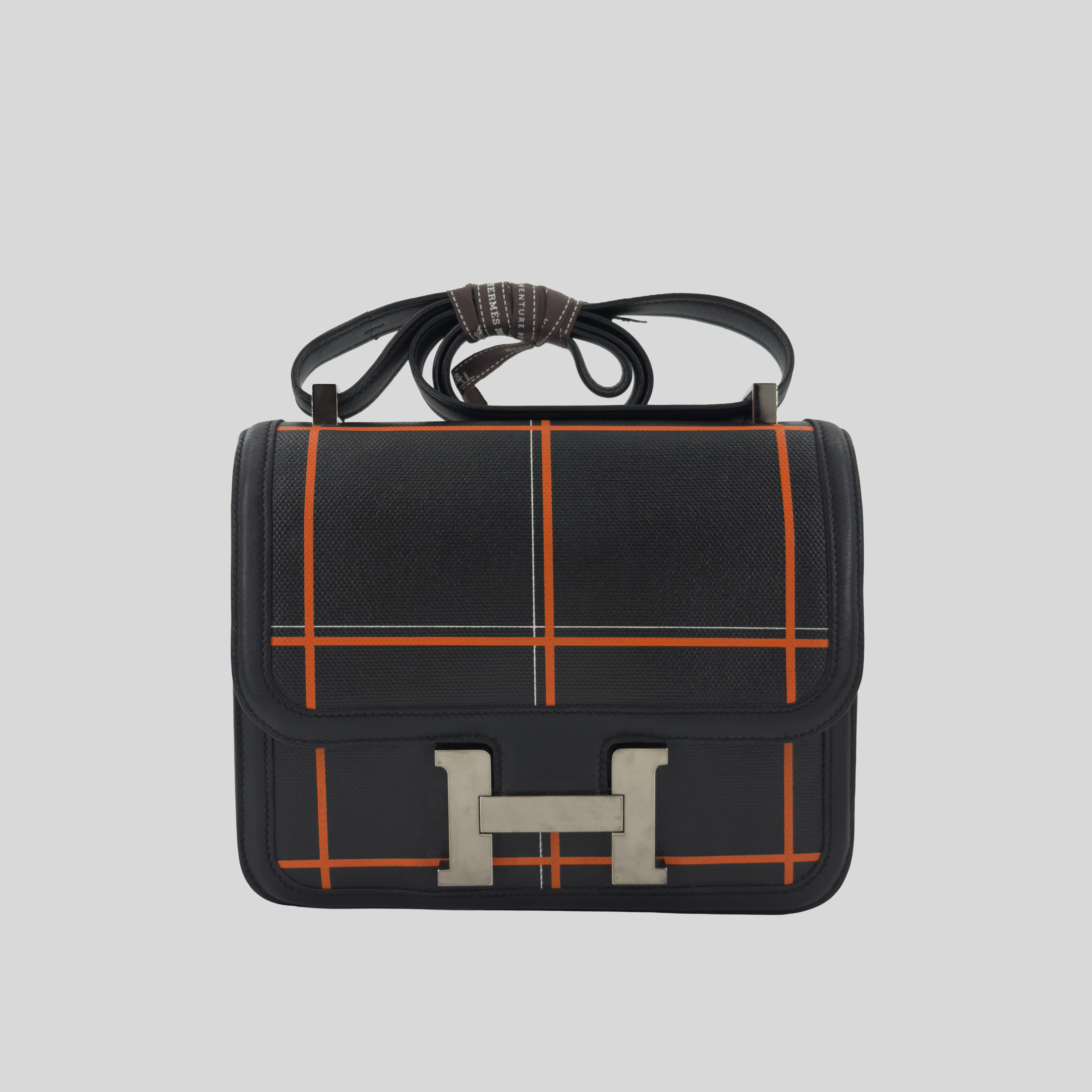 Hermès Constance 24 Limited Edition Tattersall Orange & Black Toile H Swift Palladium Hardware