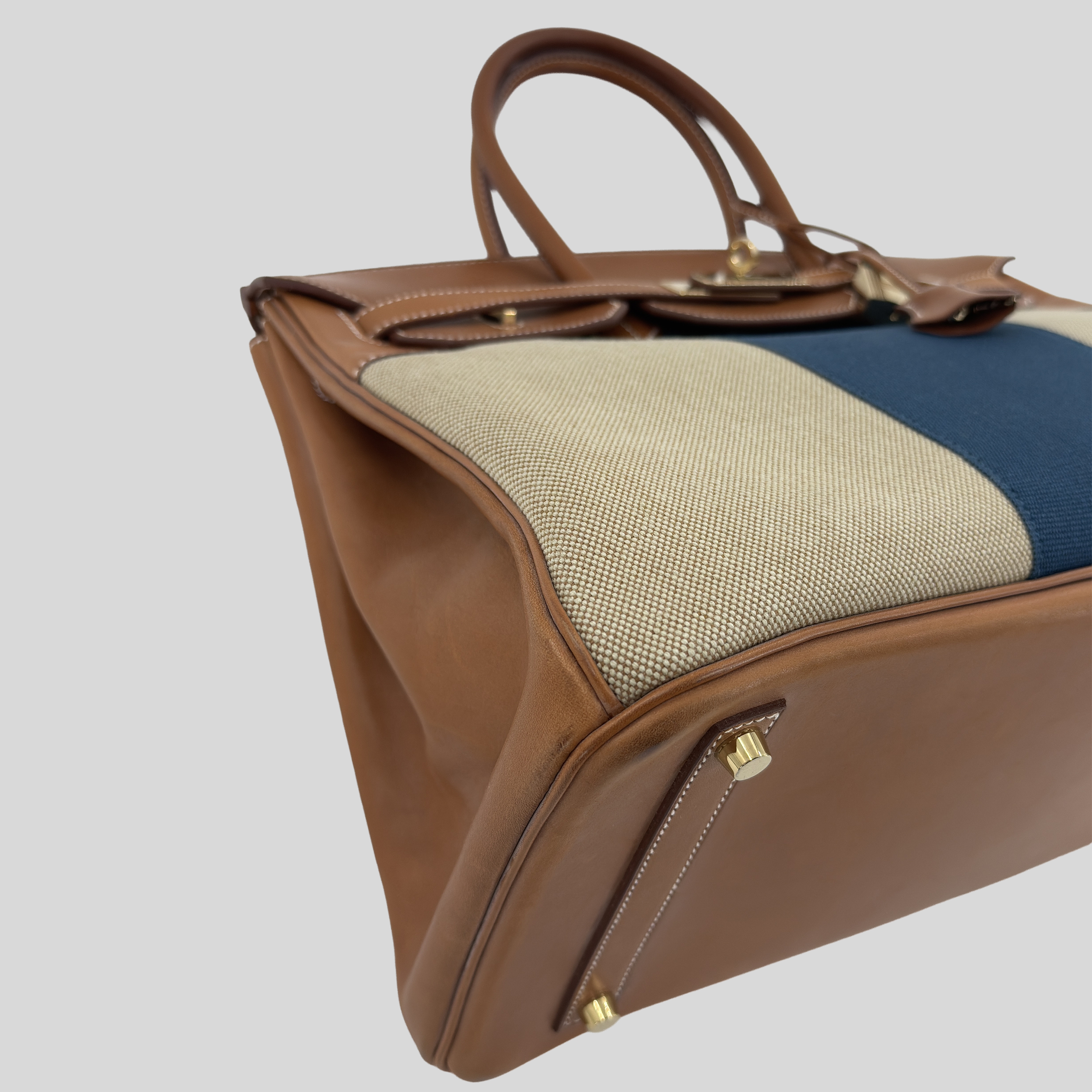 Hermès Birkin 35 Limited Edition “Flag” Fauve Barenia & Striped Canvas Permabrass Hardware