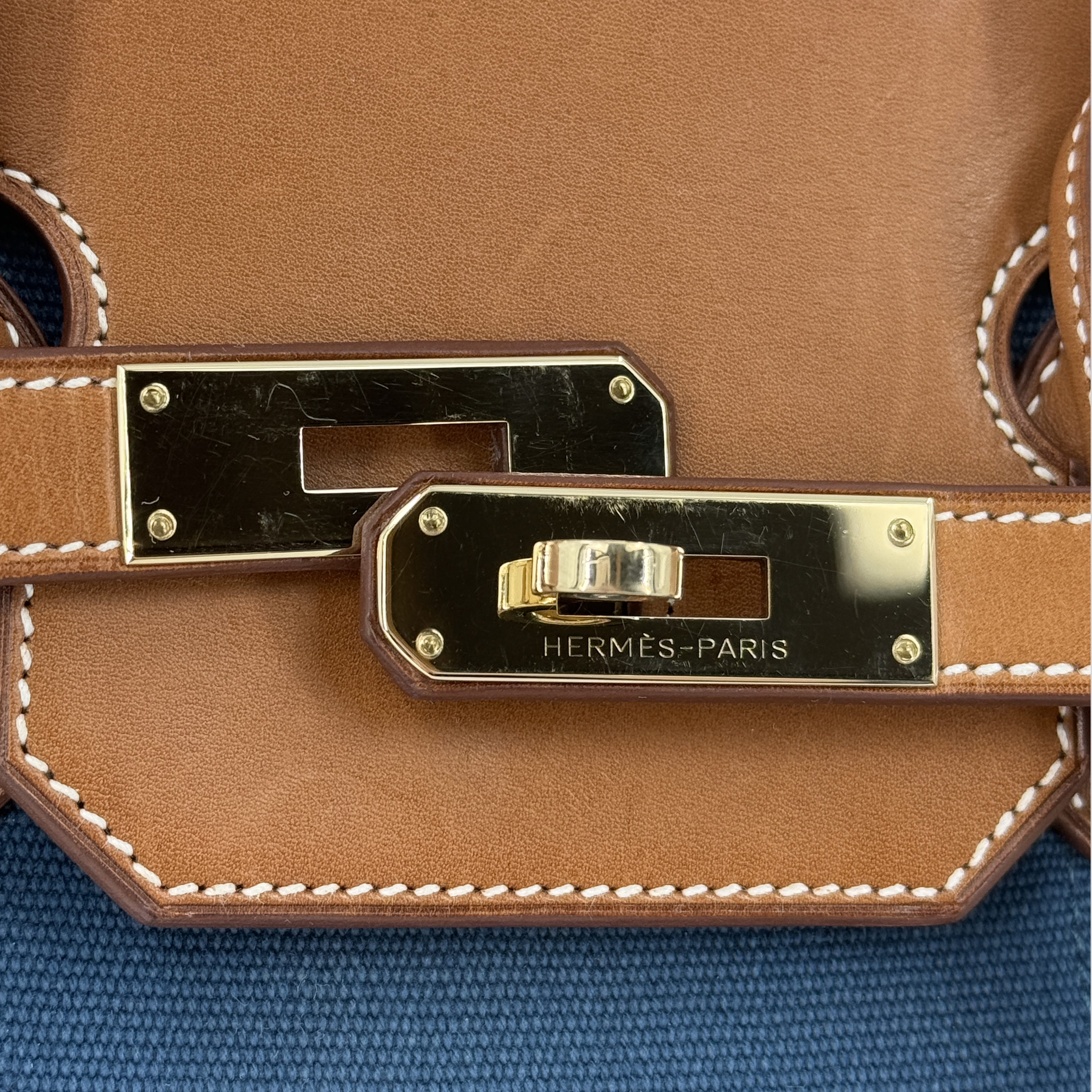 Hermès Birkin 35 Limited Edition “Flag” Fauve Barenia & Striped Canvas Permabrass Hardware