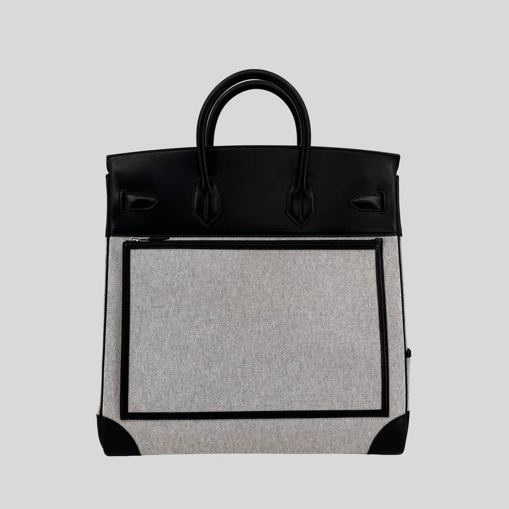 Hermès HAC (Haut à Courroies) 40 Limited Edition Cargo Noir Swift and Toile Palladium Hardware