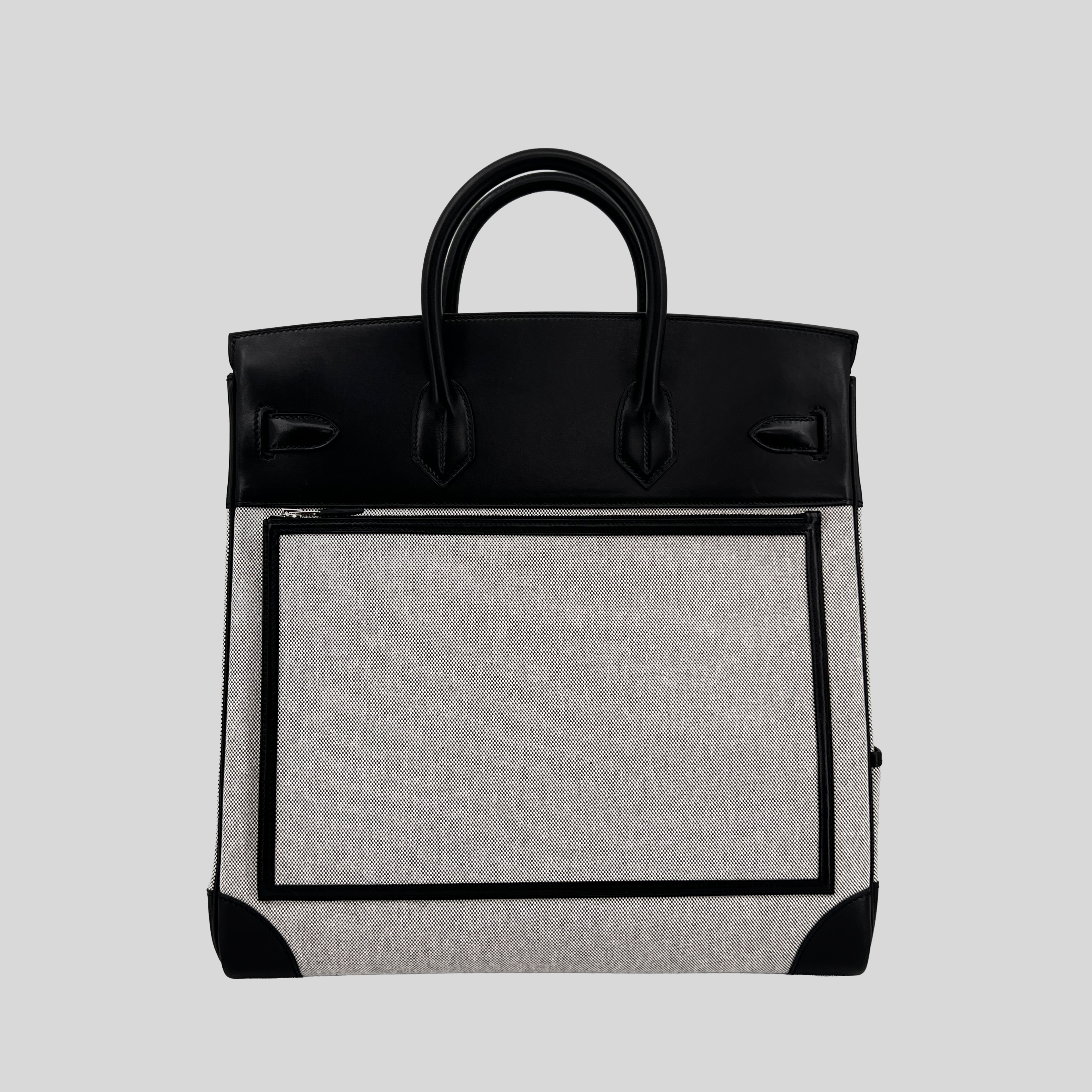 Hermès HAC (Haut à Courroies) 40 Limited Edition Cargo Noir Swift and Toile Palladium Hardware