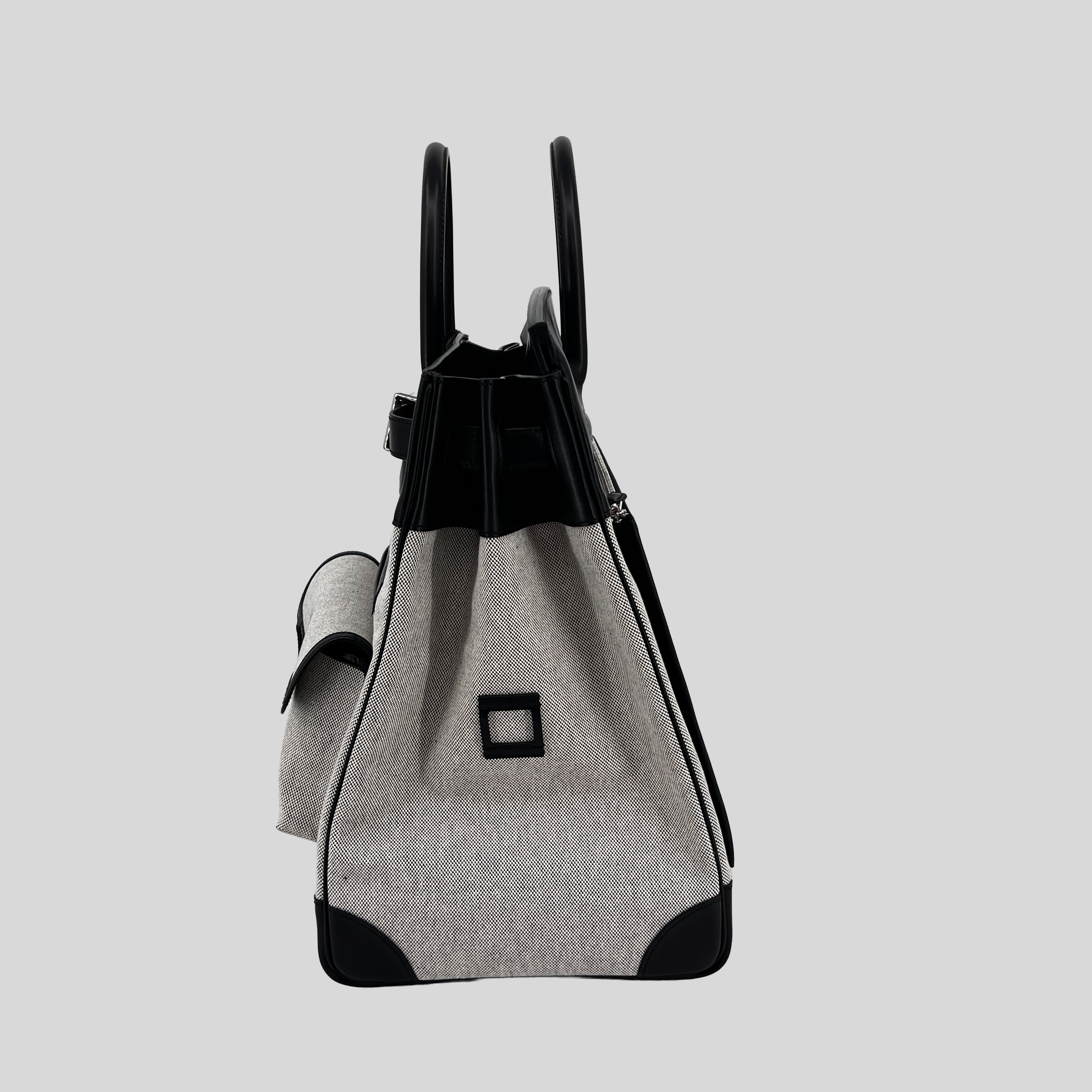 Hermès HAC (Haut à Courroies) 40 Limited Edition Cargo Noir Swift and Toile Palladium Hardware