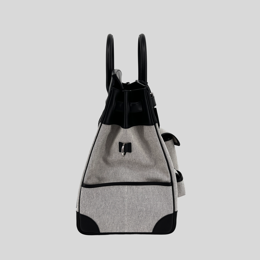 Hermès HAC (Haut à Courroies) 40 Limited Edition Cargo Noir Swift and Toile Palladium Hardware