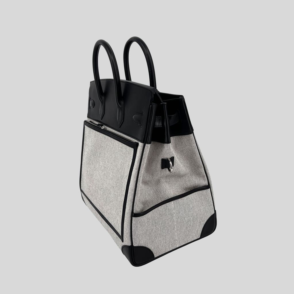 Hermès HAC (Haut à Courroies) 40 Limited Edition Cargo Noir Swift and Toile Palladium Hardware