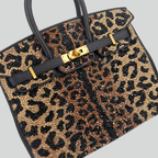 Hermès Birkin 25 Custom Leopard Print Swarovski Crystals Black Togo Gold Hardware | Randolph Goods