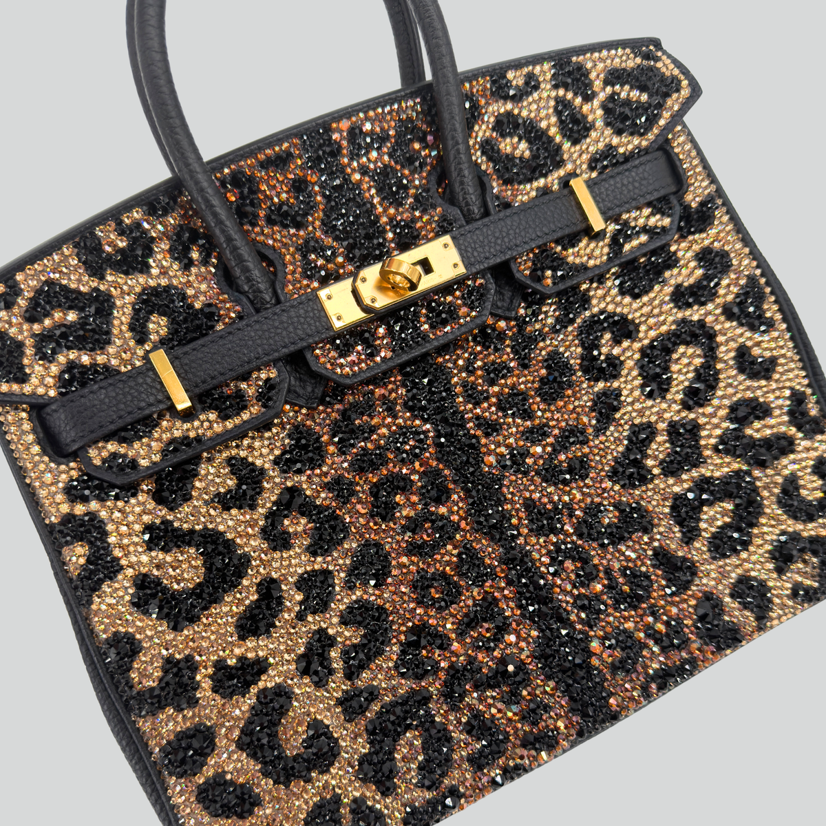Hermès Birkin 25 Custom Leopard Print Swarovski Crystals Black Togo Gold Hardware | Randolph Goods