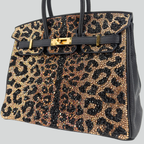 Hermès Birkin 25 Custom Leopard Print Swarovski Crystals Black Togo Gold Hardware | Randolph Goods