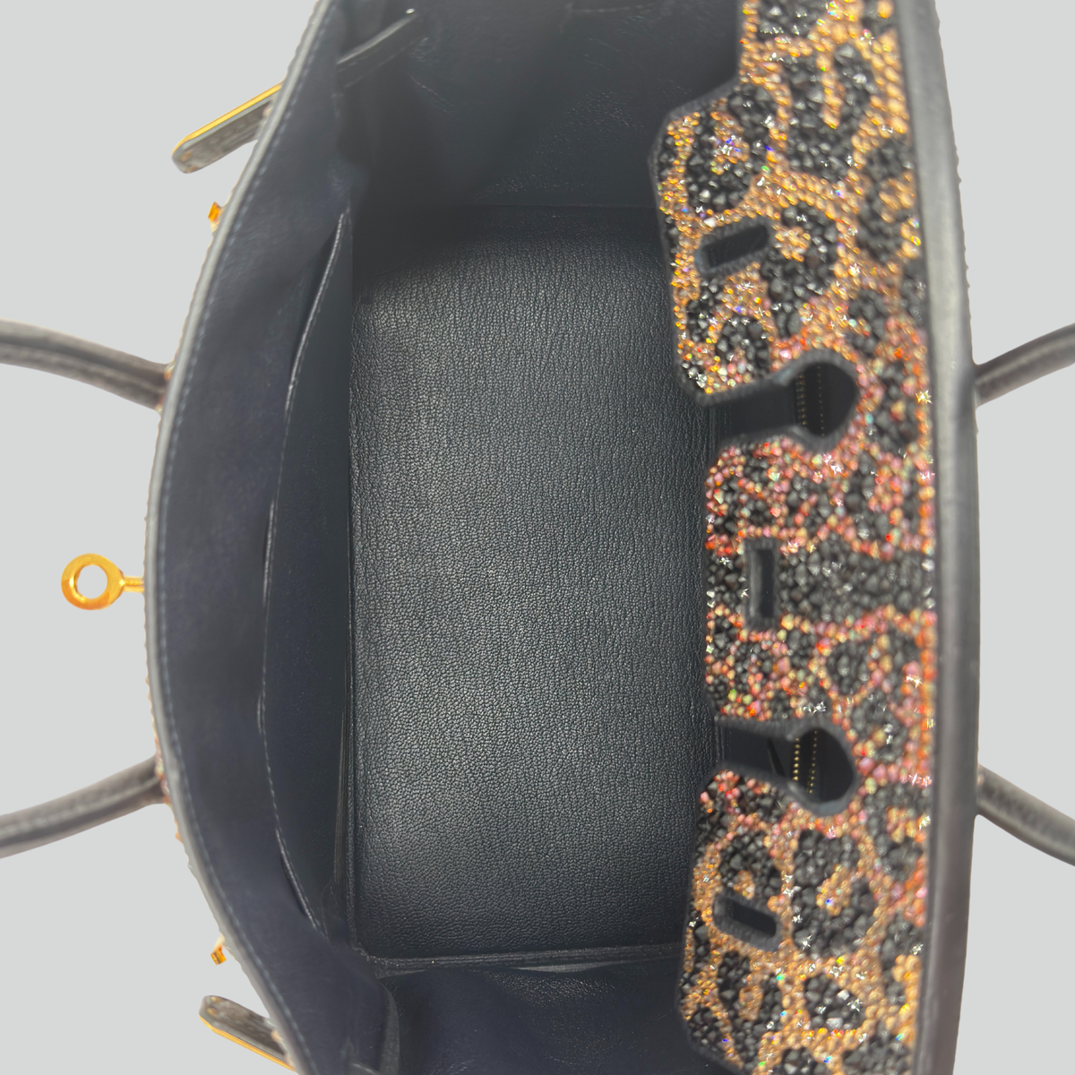 Hermès Birkin 25 Custom Leopard Print Swarovski Crystals Black Togo Gold Hardware | Randolph Goods