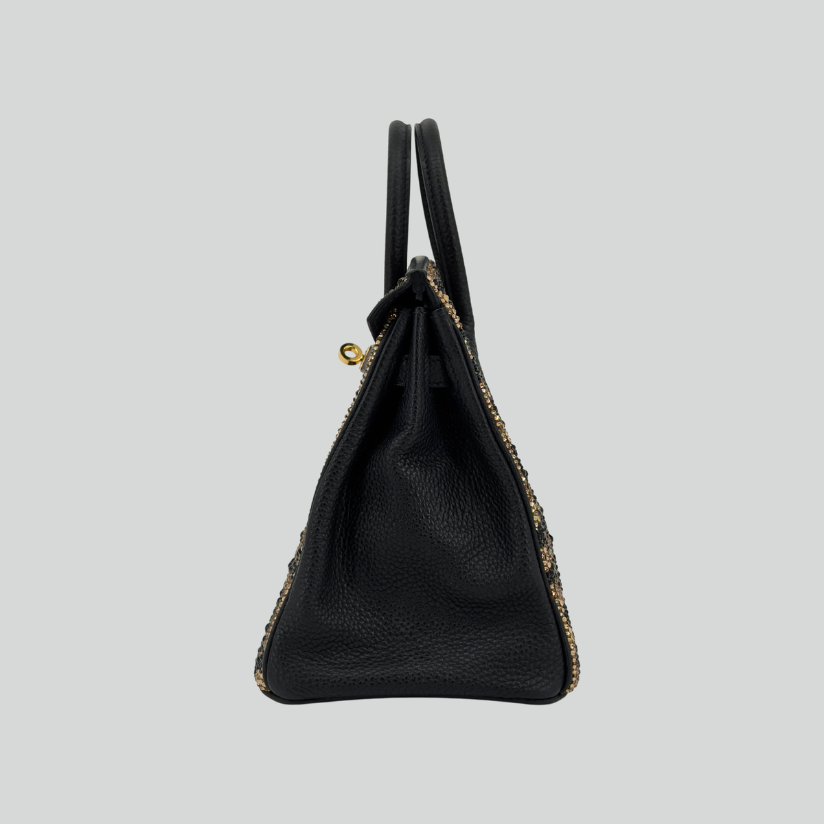 Hermès Birkin 25 Custom Leopard Print Swarovski Crystals Black Togo Gold Hardware | Randolph Goods