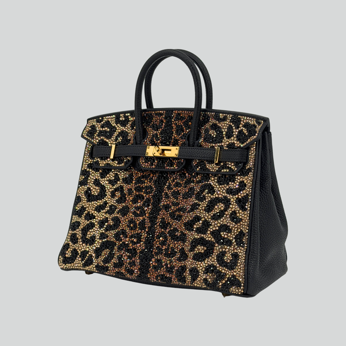 Hermès Birkin 25 Custom Leopard Print Swarovski Crystals Black Togo Gold Hardware | Randolph Goods