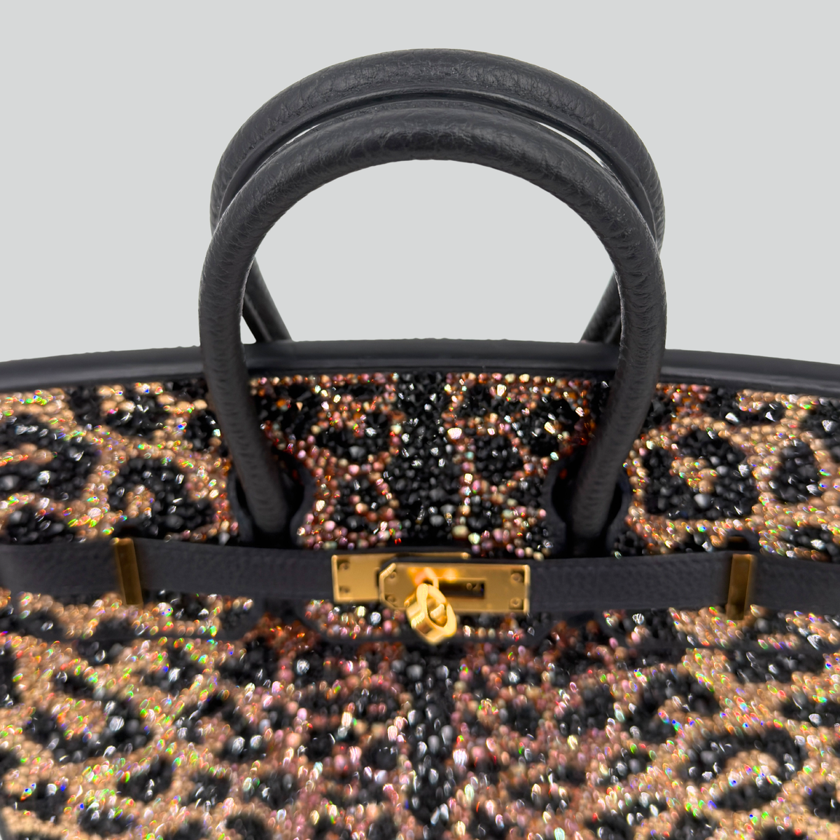 Hermès Birkin 25 Custom Leopard Print Swarovski Crystals Black Togo Gold Hardware | Randolph Goods
