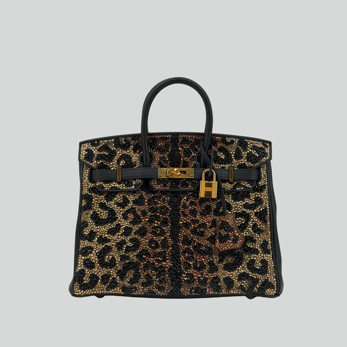 Hermès Birkin 25 Custom Leopard Print Swarovski Crystals Black Togo Gold Hardware | Randolph Goods