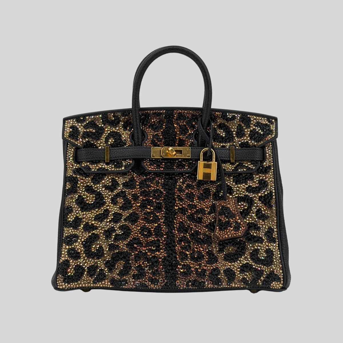 Hermès Birkin 25 Custom Leopard Print Swarovski Crystals Black Togo Gold Hardware | Randolph Goods