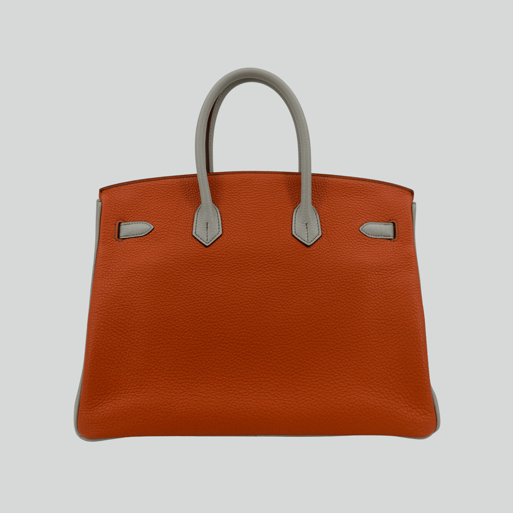 Hermès Birkin 35 HSS Tricolor Bleu Mykonos/Orange/Gris Perle Togo Gold Hardware