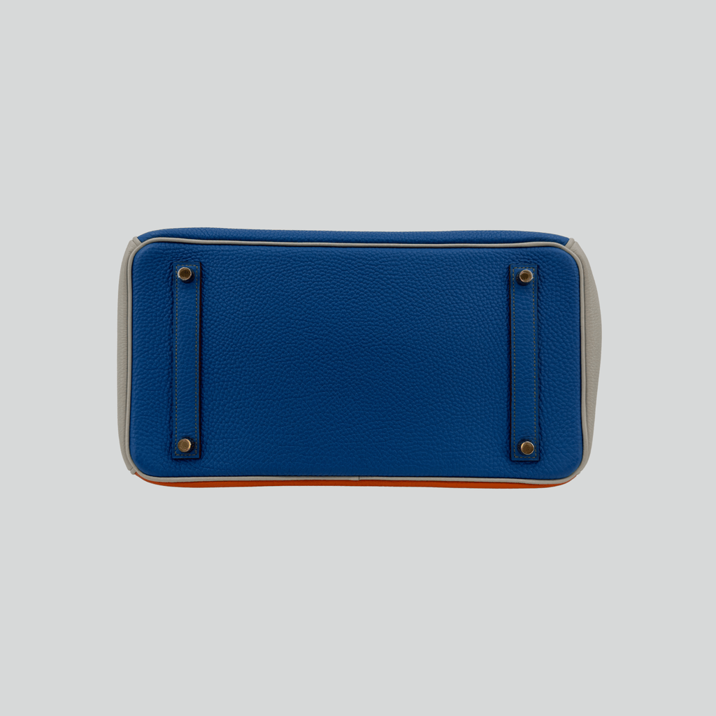 Hermès Birkin 35 HSS Tricolor Bleu Mykonos/Orange/Gris Perle Togo Gold Hardware