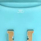 Hermès Constance 18 Bleu Atoll/Ficelle Lizard buckle Swift Palladium Hardware | Randolph Goods
