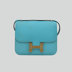 Hermès Constance 18 Bleu Atoll/Ficelle Lizard buckle Swift Palladium Hardware | Randolph Goods